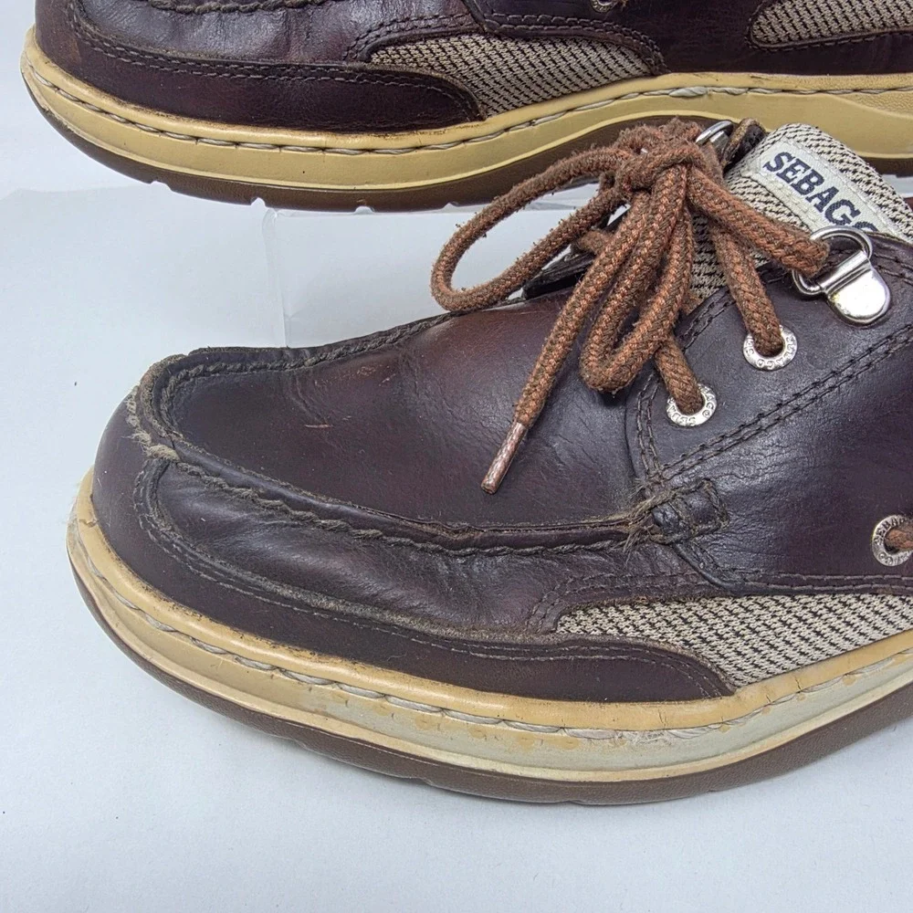 Sebago Clovehitch II Mens 9.5M Boat Shoes Walnut Brown Leather Mesh B24367 Good